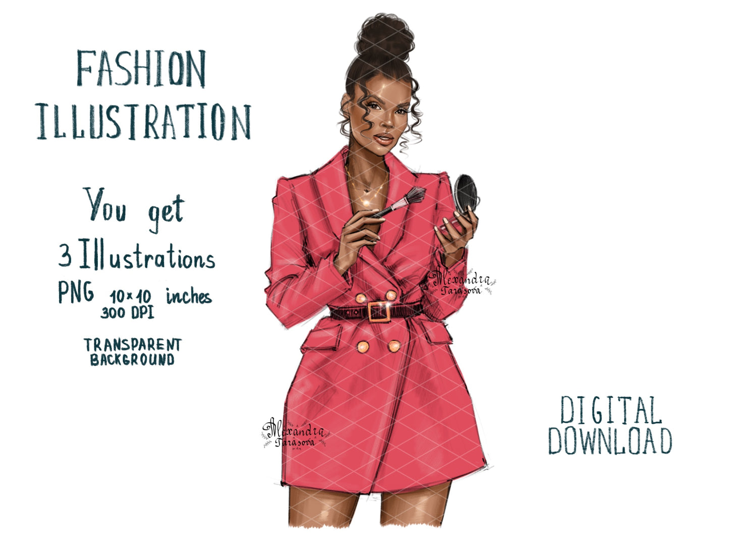 Beauty Girl Digital Illustration Fashion Girl Drawing Black Boss Girl Clipart African American Girl Sketch Trendy Jacket Png Files