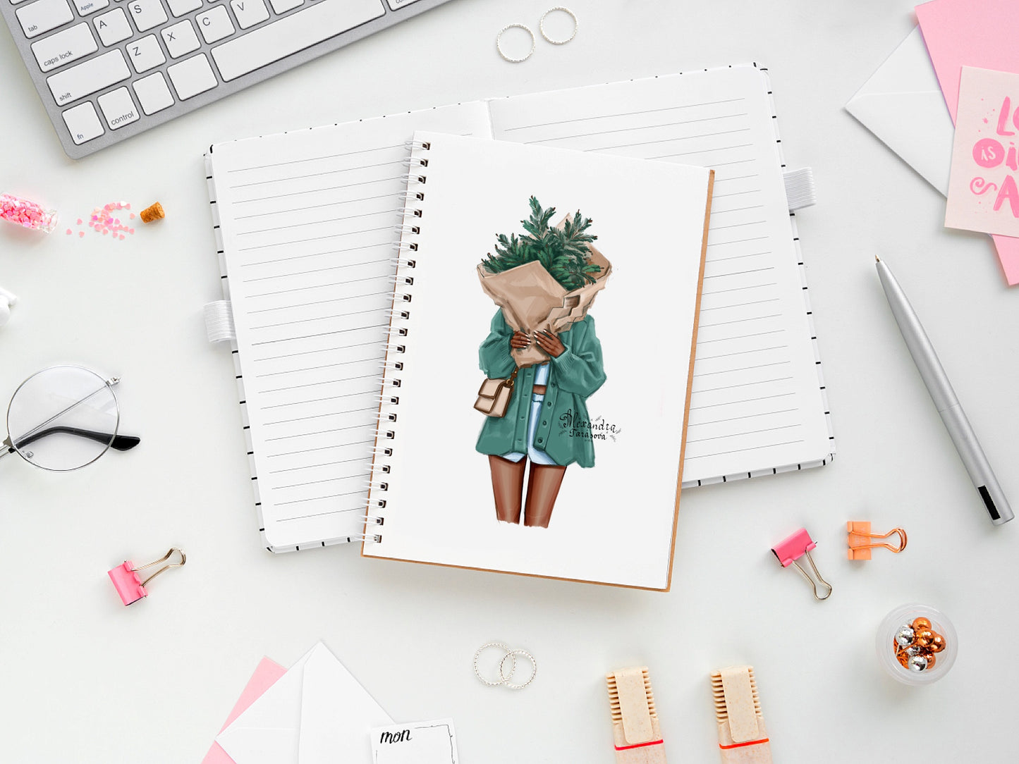 Digital Illustration Fashion Illustration Clipart Christmas Tree Stylish Girls Winter Holiday Cozy Sweater Printable Art Planner Stickers