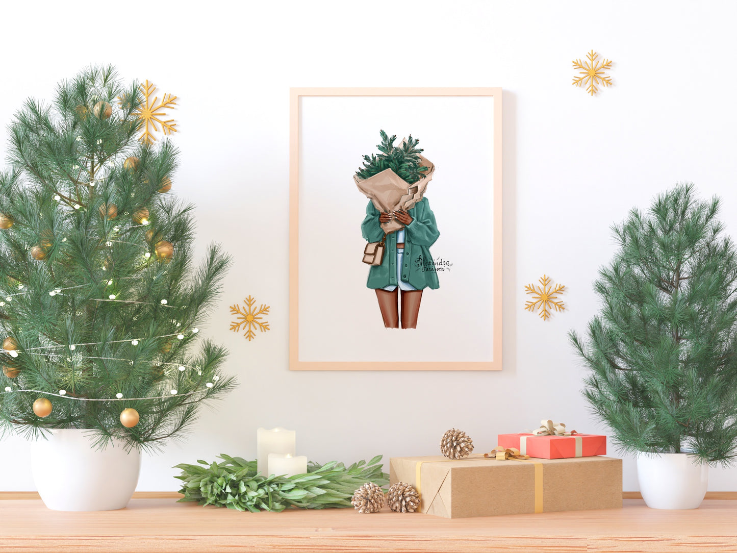 Digital Illustration Fashion Illustration Clipart Christmas Tree Stylish Girls Winter Holiday Cozy Sweater Printable Art Planner Stickers