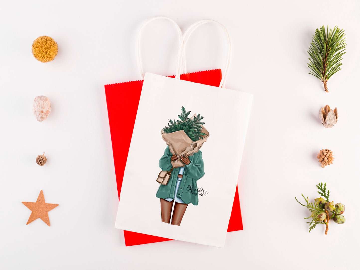 Digital Illustration Fashion Illustration Clipart Christmas Tree Stylish Girls Winter Holiday Cozy Sweater Printable Art Planner Stickers