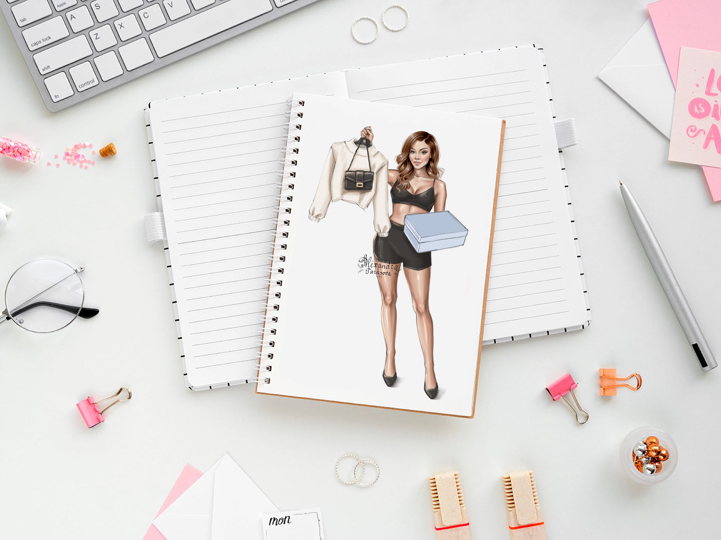 Digital Watercolor Illustration Fashion Girl Black Girl Clipart Planner Stickers African American Girl Drawing Sketch Instant Download