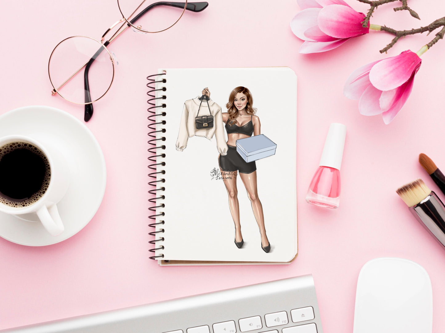 Digital Watercolor Illustration Fashion Girl Black Girl Clipart Planner Stickers African American Girl Drawing Sketch Instant Download