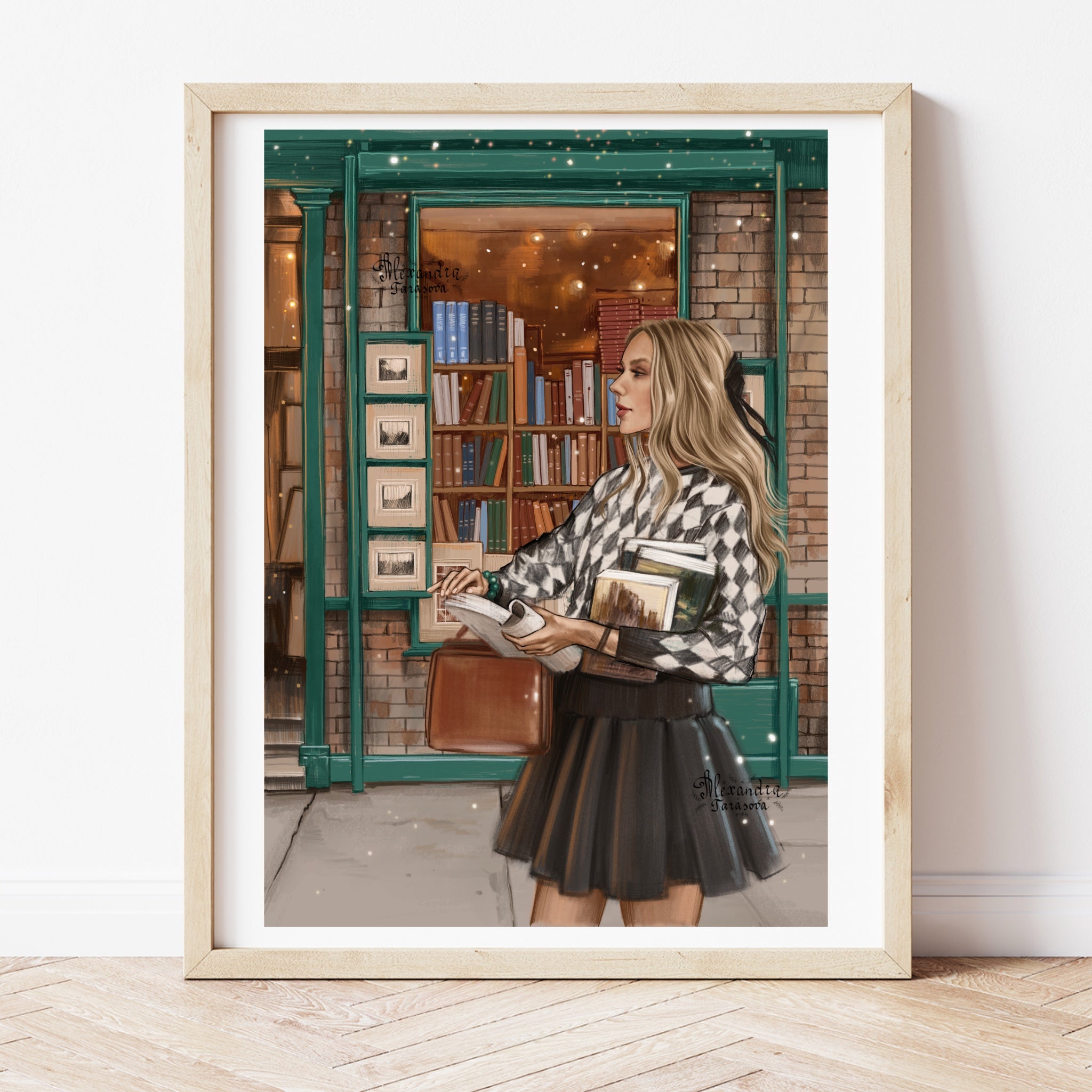 Girl with Books Print A5
