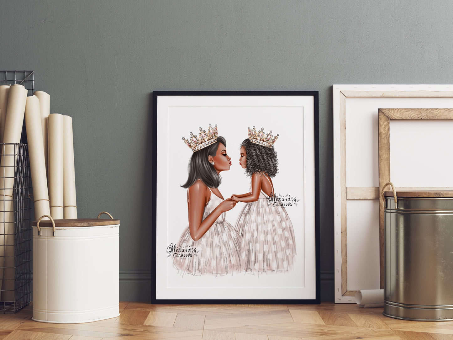 Digital Watercolor Illustration Fashion Mother And Daughter Trendy White Dress Skirt Tutu Printable Art