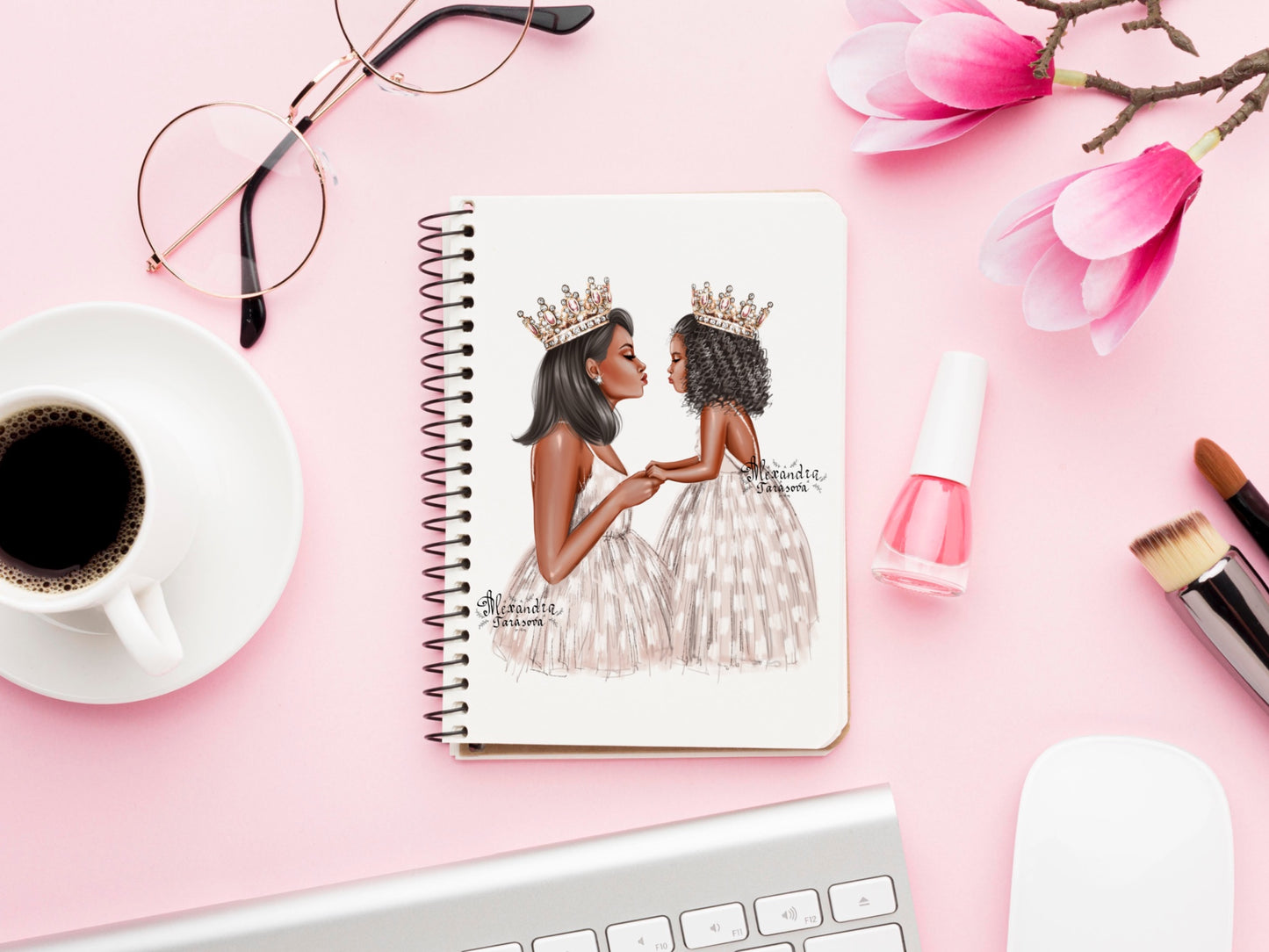 Digital Watercolor Illustration Fashion Mother And Daughter Trendy White Dress Skirt Tutu Printable Art