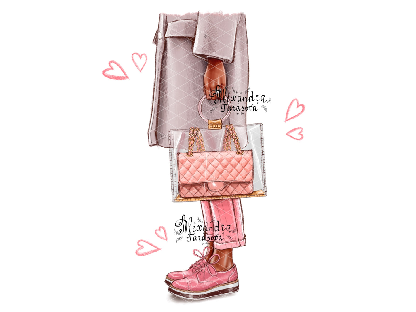 Digital Watercolor Illustration Fashion Shoes Pink Stylish Bag Png Files Printable Art
