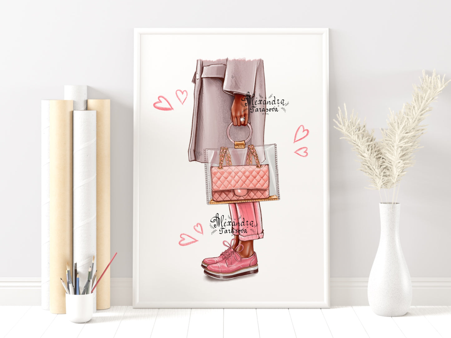 Digital Watercolor Illustration Fashion Shoes Pink Stylish Bag Png Files Printable Art