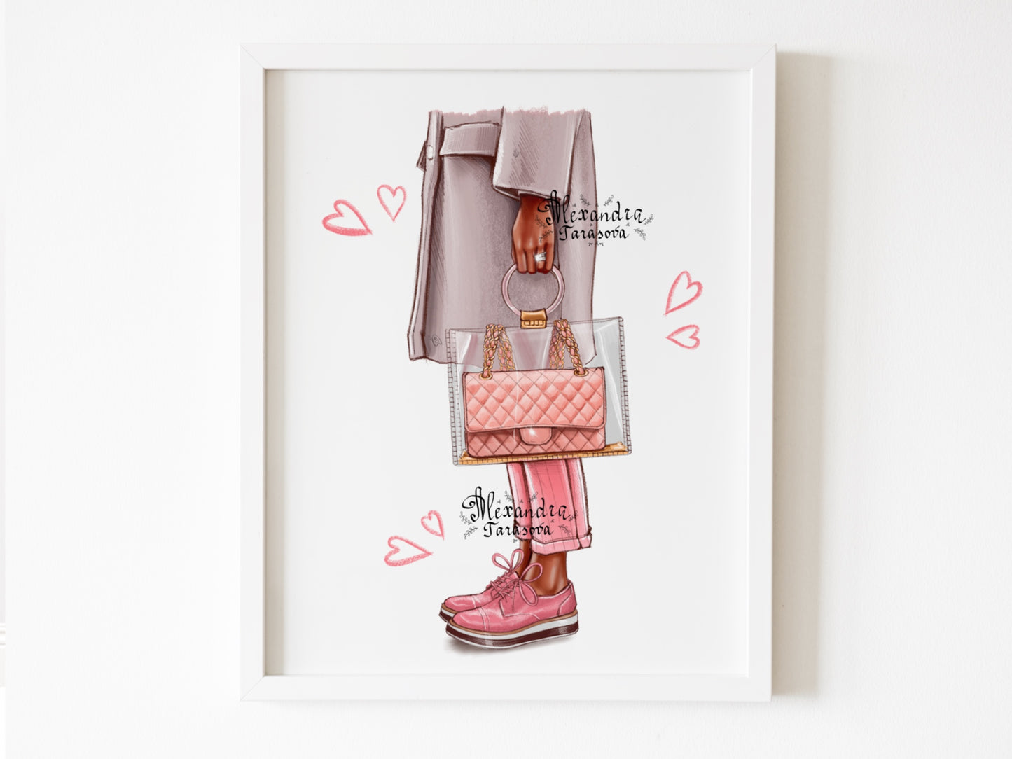 Digital Watercolor Illustration Fashion Shoes Pink Stylish Bag Png Files Printable Art
