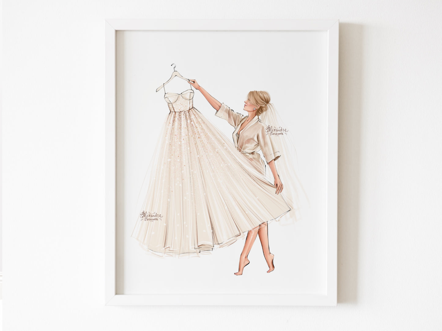 Instant Download Fashion Illustration Stylish Bride Wedding Drawing White Dress Clipart Png Files Printable Art Blond Brown Hairstyles