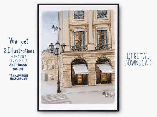 Instant Download Beautiful Street Architecture Drawing Printable Art Png File Jpeg File Book Cover Planner Cover Artwork Digital Download