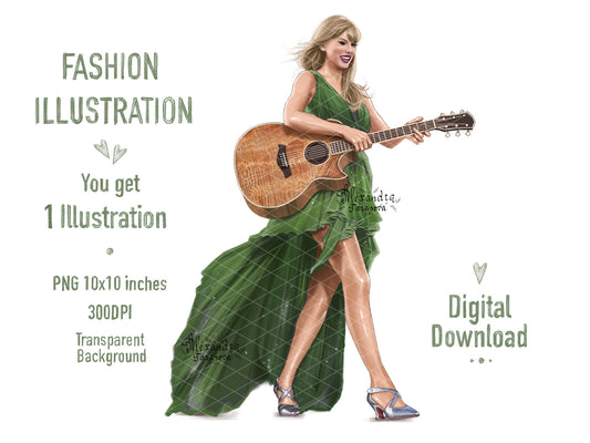 Taylor Swift Illustration Fashion Art Watercolor Painting Hand Drawing Png File Printable Art Clipart Stickers