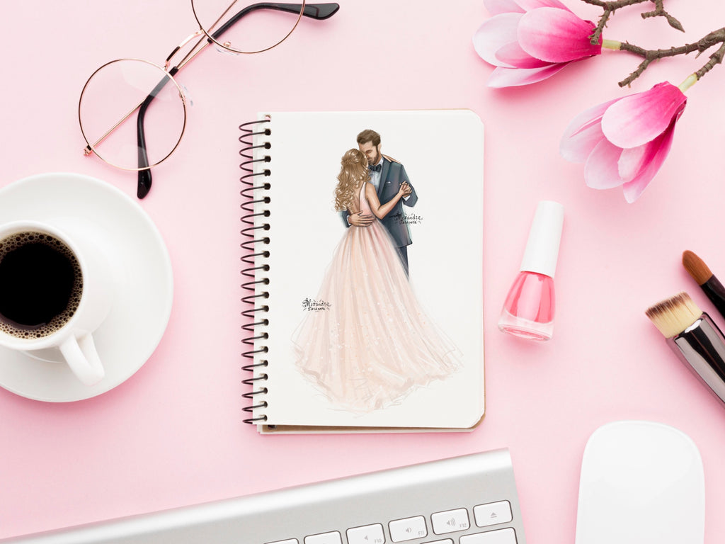 Digital Watercolor Illustration Wedding Drawing Bride and Groom Wedding Dress Printable Art