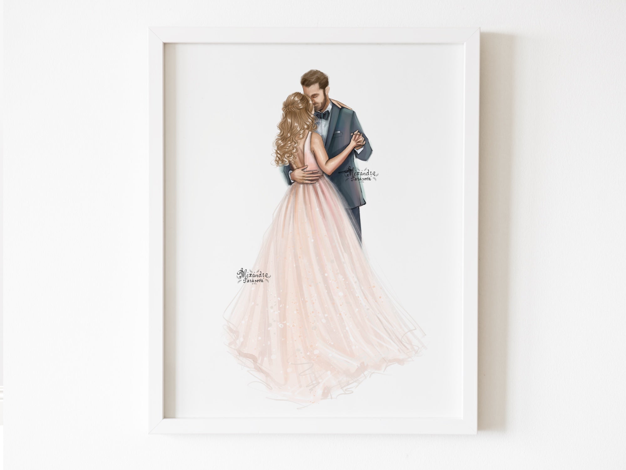 Digital Watercolor Illustration Wedding Drawing Bride and Groom Wedding Dress Printable Art