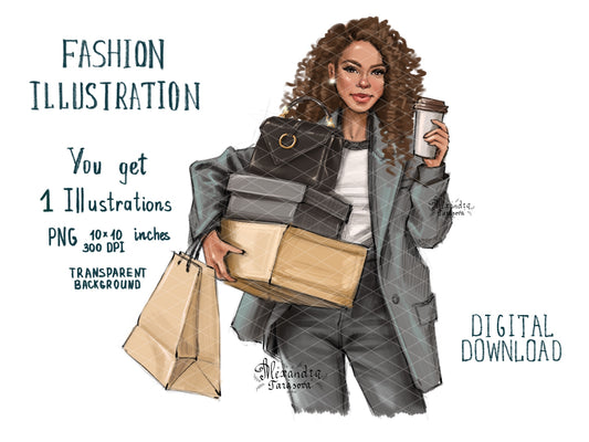 Fashion Girl African American Girl Black Girl Clipart Digital Illustration Watercolor Painting Drawing Sketch Png File