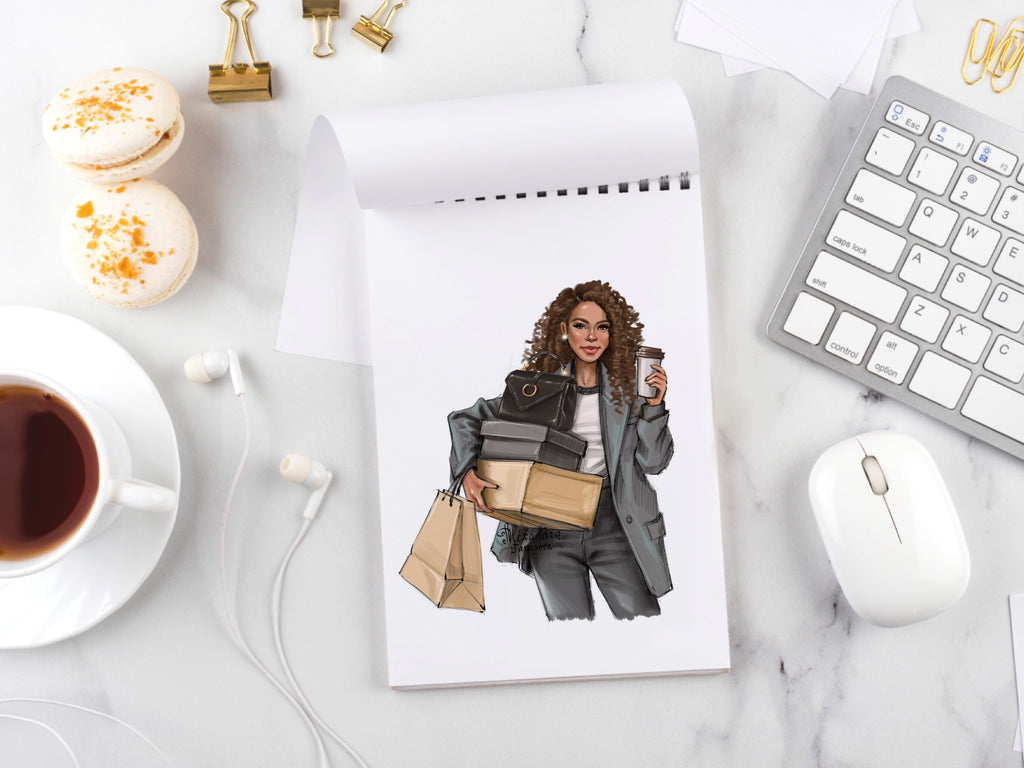 Fashion Girl African American Girl Black Girl Clipart Digital Illustration Watercolor Painting Drawing Sketch Png File