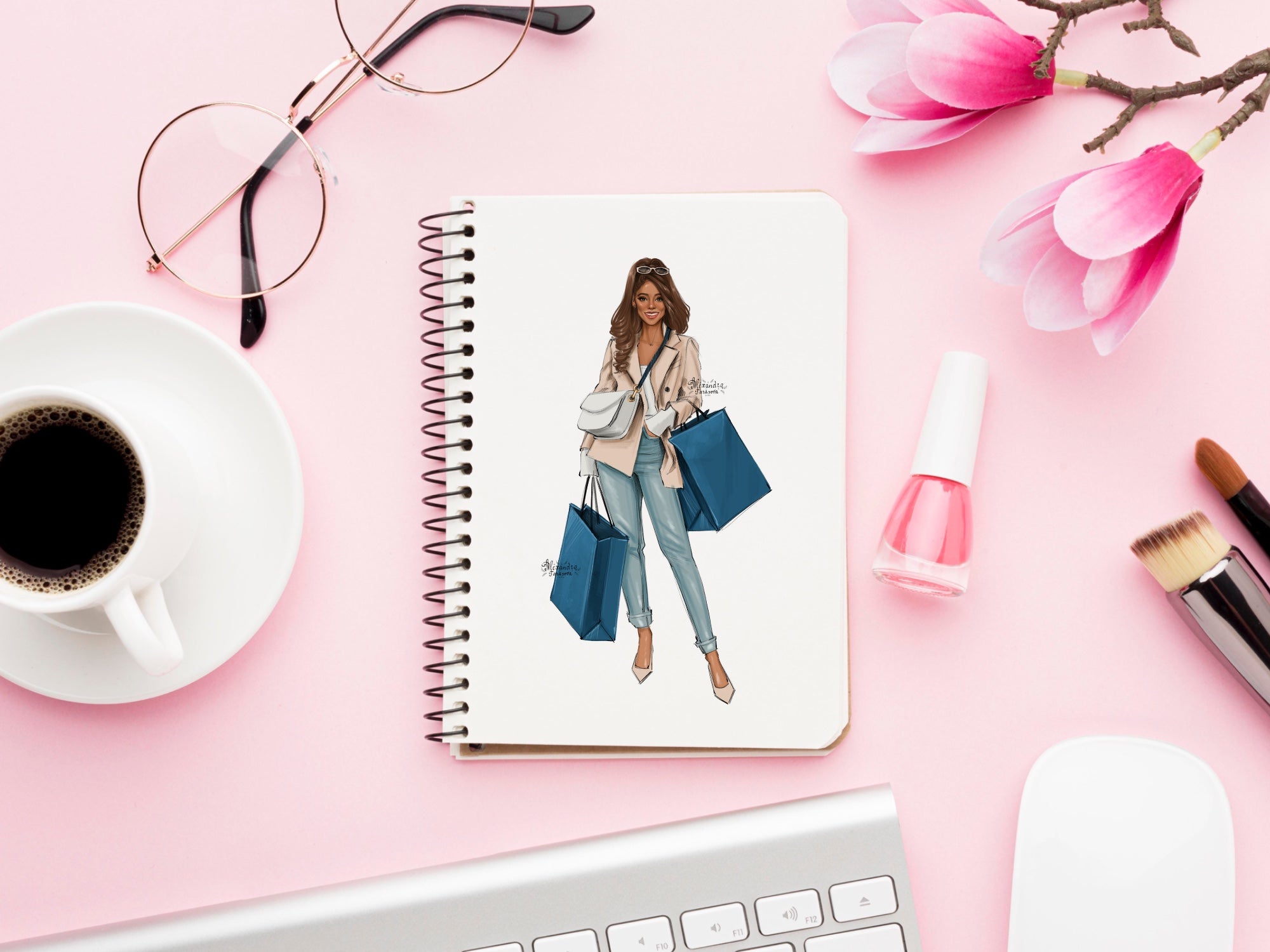 Digital Watercolor Illustration African American Woman Black Girl Clipart Printable Art Fashion Outfit Hand Drawn Sketch Png Files