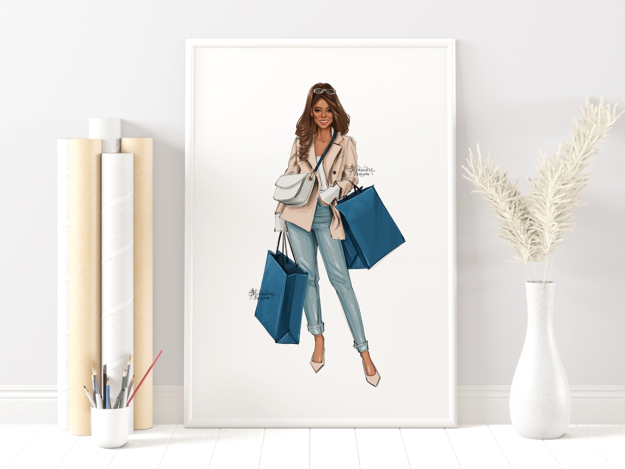 Digital Watercolor Illustration African American Woman Black Girl Clipart Printable Art Fashion Outfit Hand Drawn Sketch Png Files