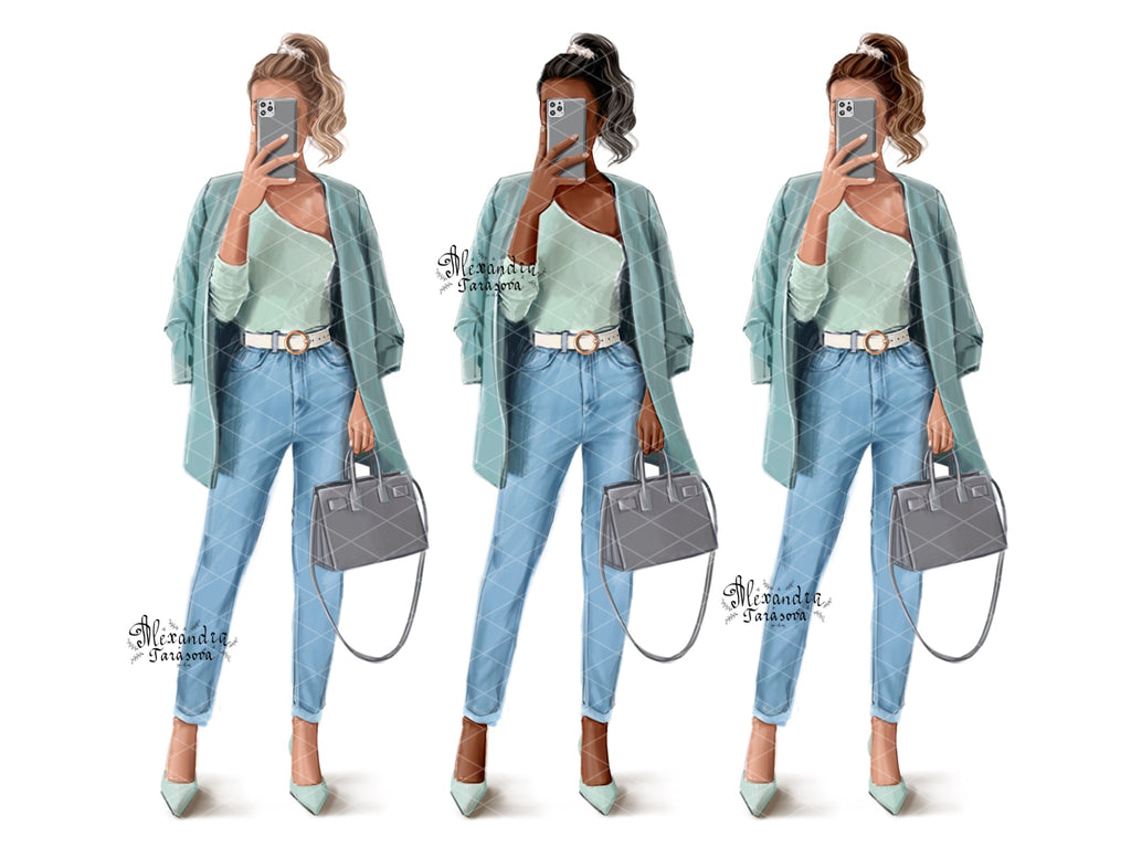 Fashion Girl Digital Illustration Black Boss Girl African American Woman Clipart Printable Art Hand Drawn Illustration Png Files