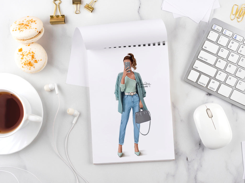 Fashion Girl Digital Illustration Black Boss Girl African American Woman Clipart Printable Art Hand Drawn Illustration Png Files