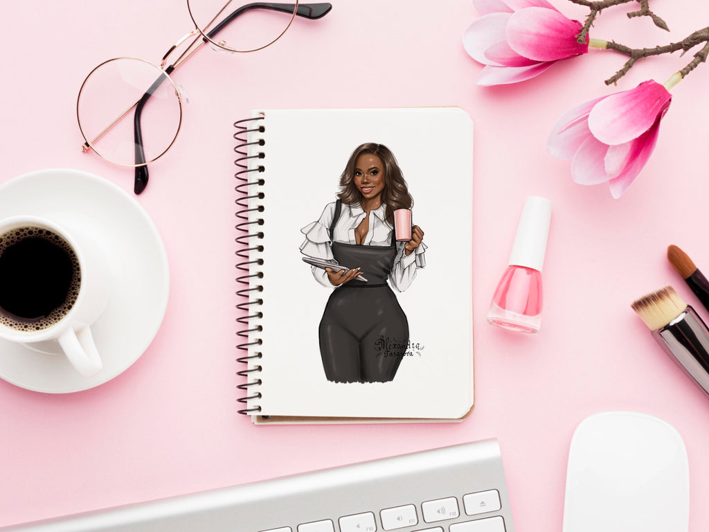 Digital Watercolor Illustration Hand Drawn Art Fashion Girl Black Boss Girl Coffee Mug African American Woman Printable Art Drawing Sketch