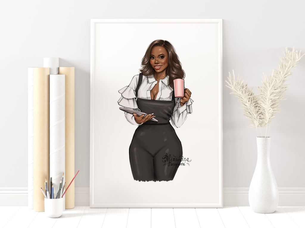 Digital Watercolor Illustration Hand Drawn Art Fashion Girl Black Boss Girl Coffee Mug African American Woman Printable Art Drawing Sketch