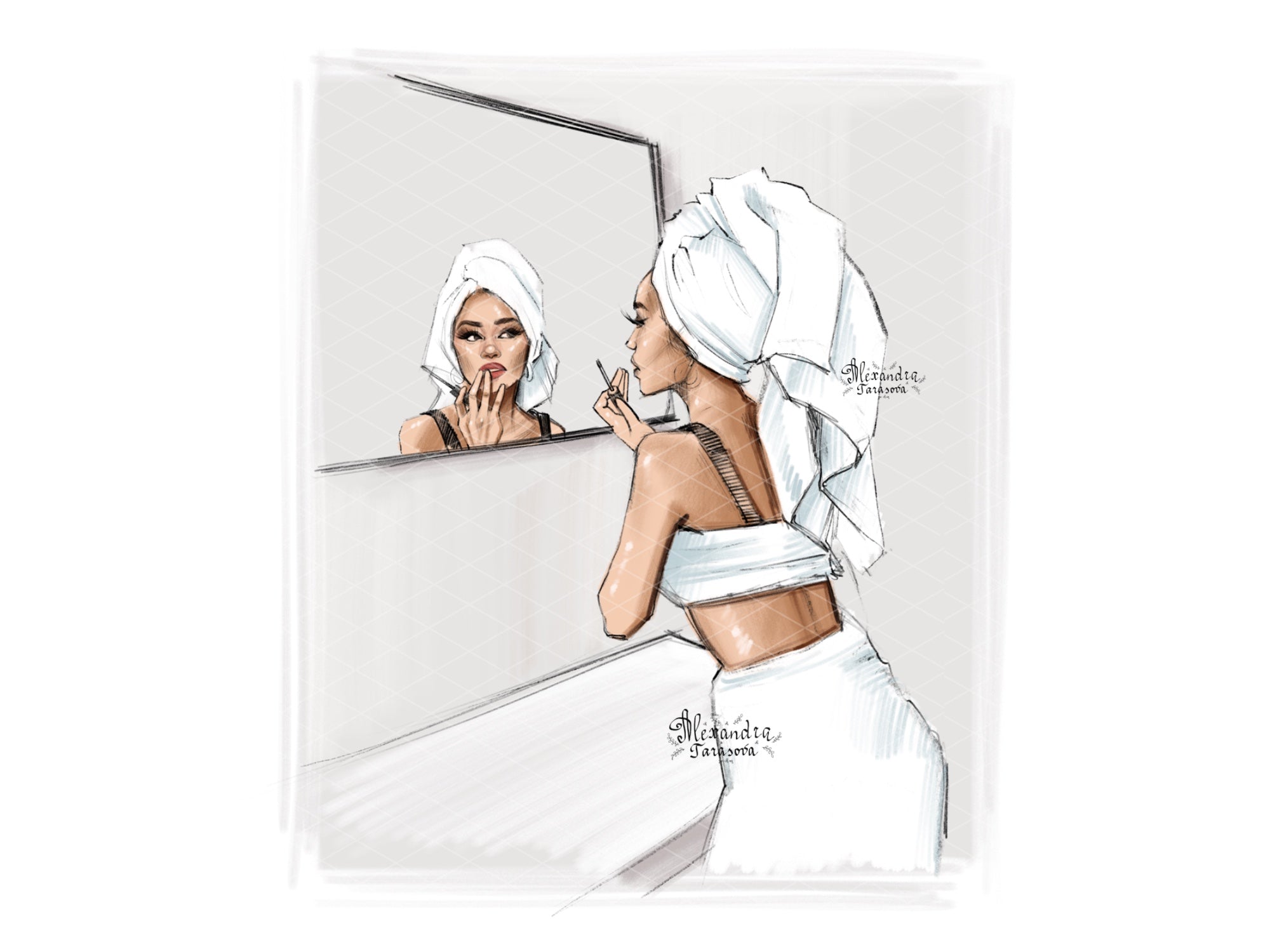 Digital Watercolor Illustration Fashion Girl Bathroom Clip Art Instagram Story Highlights Cover Cozy Girly Clipart African American Girl