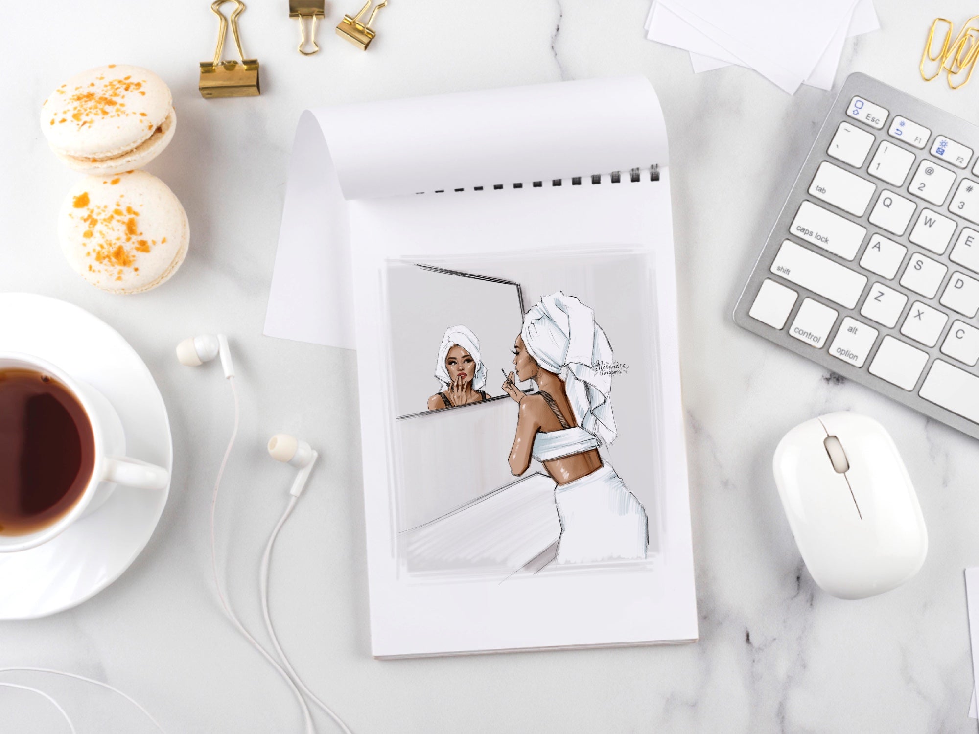 Digital Watercolor Illustration Fashion Girl Bathroom Clip Art Instagram Story Highlights Cover Cozy Girly Clipart African American Girl