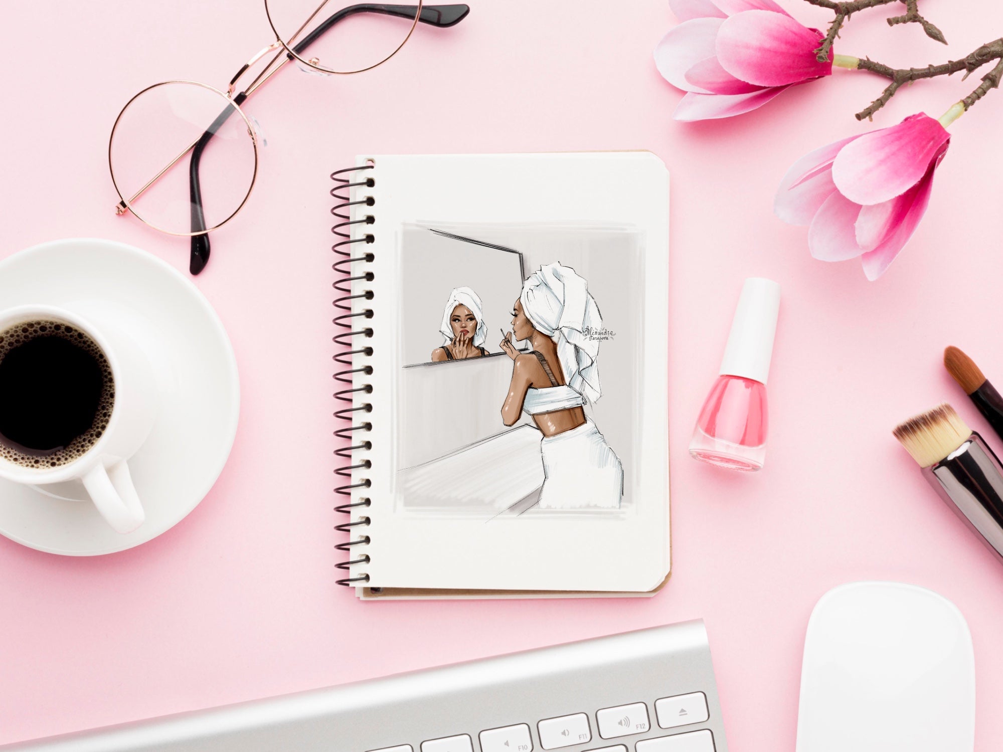 Digital Watercolor Illustration Fashion Girl Bathroom Clip Art Instagram Story Highlights Cover Cozy Girly Clipart African American Girl