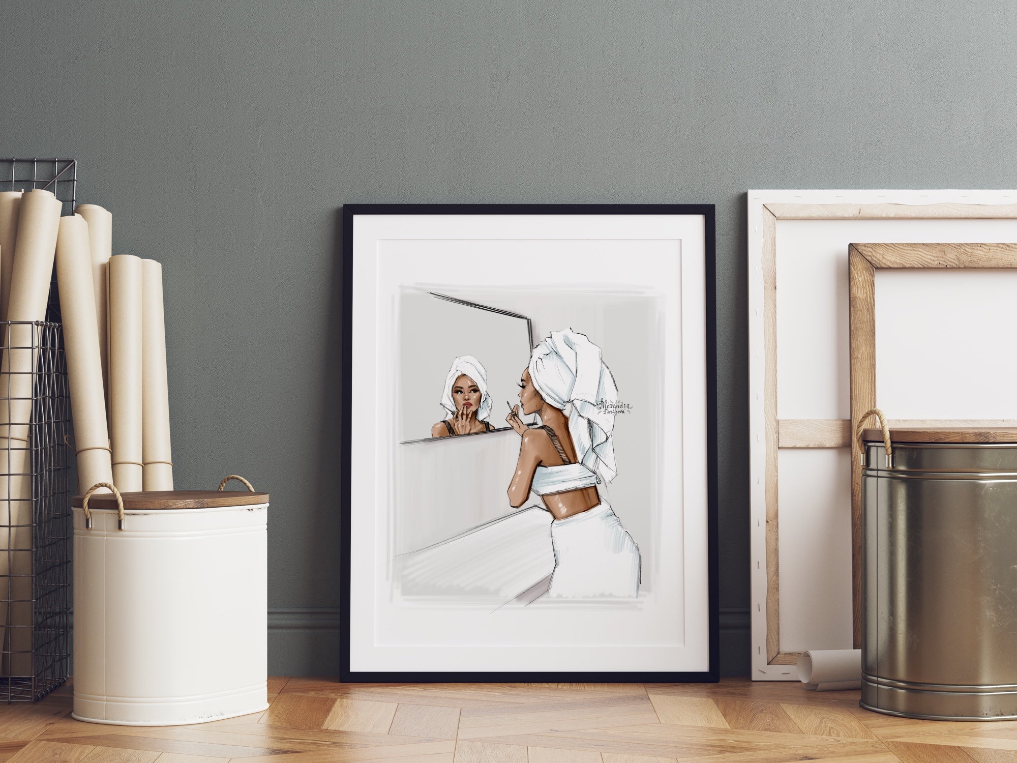 Digital Watercolor Illustration Fashion Girl Bathroom Clip Art Instagram Story Highlights Cover Cozy Girly Clipart African American Girl