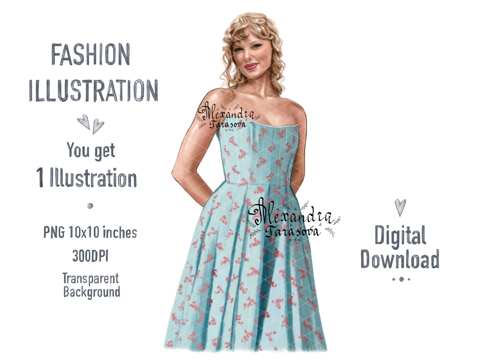 Taylor Swift Illustration Printable Art Clipart Stickers Digital Download Png File