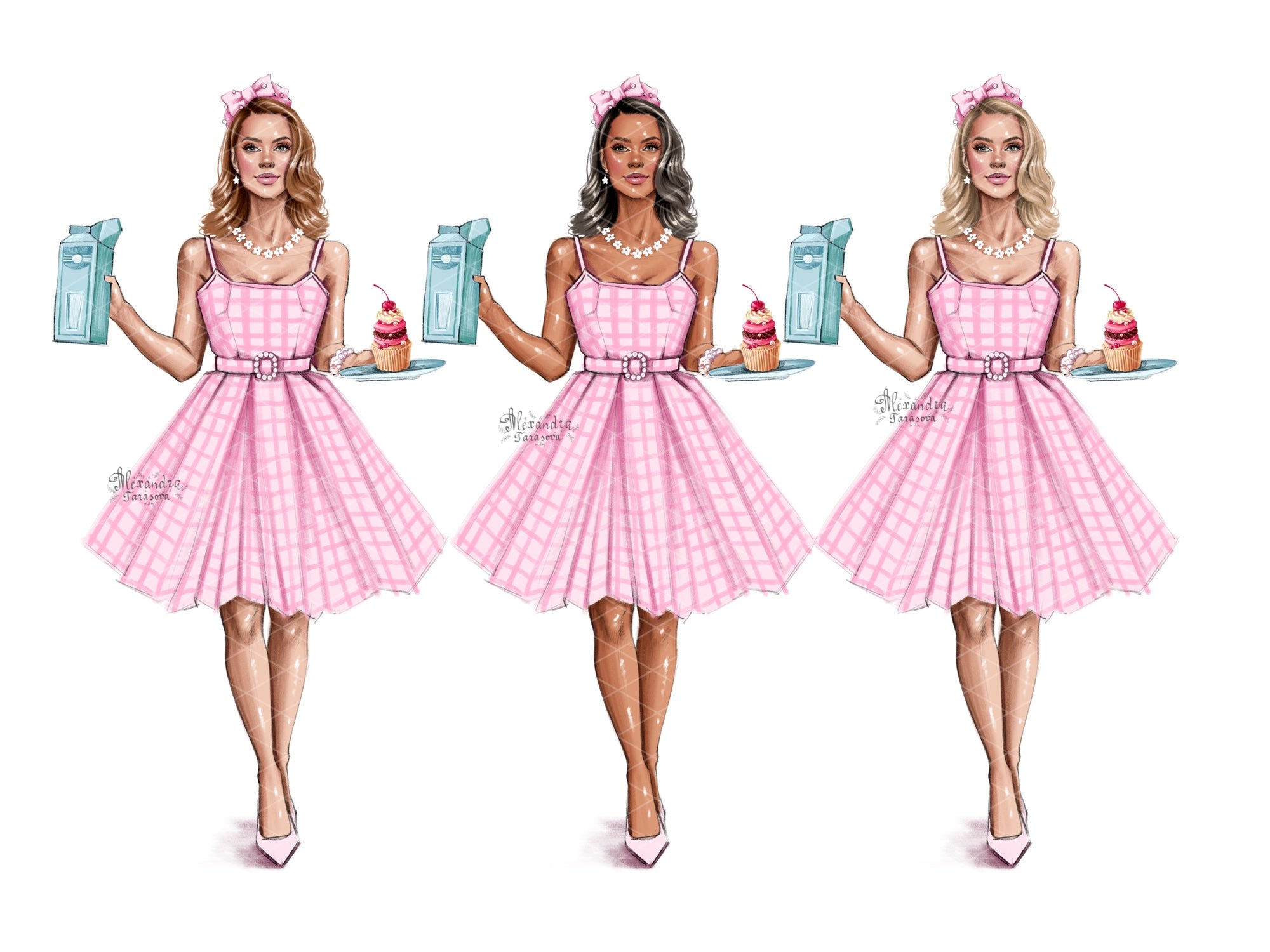 Digital Watercolor Illustration Fashion Girl Black Girl Trendy Pink Movie Doll Stylish Clipart Printable Art Painting Boss Girl