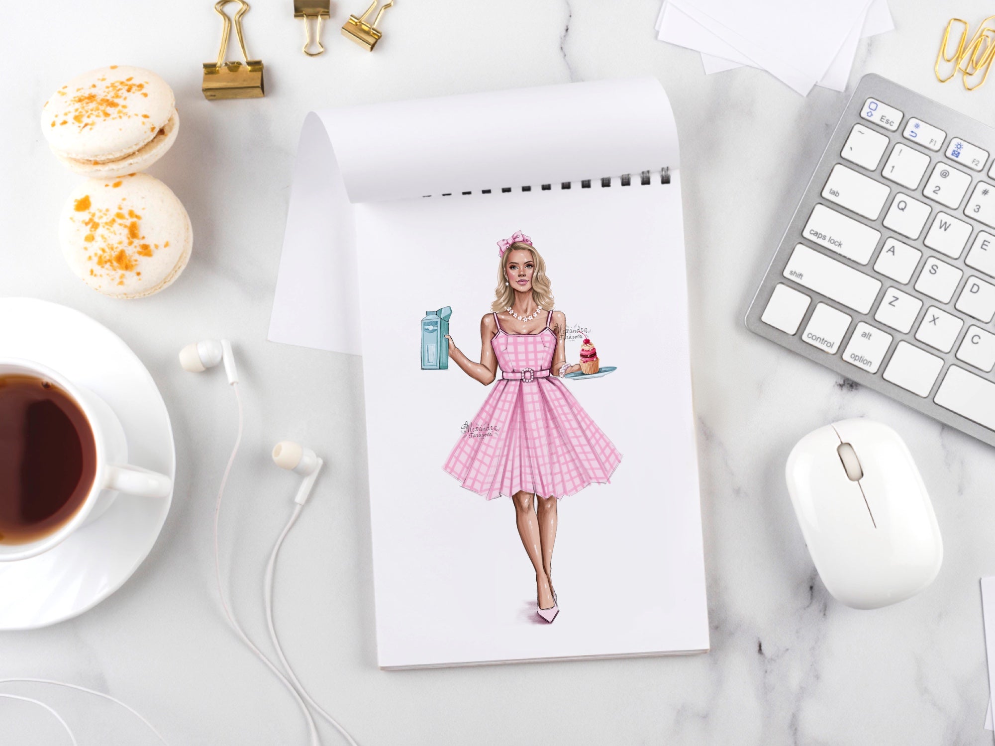 Digital Watercolor Illustration Fashion Girl Black Girl Trendy Pink Movie Doll Stylish Clipart Printable Art Painting Boss Girl