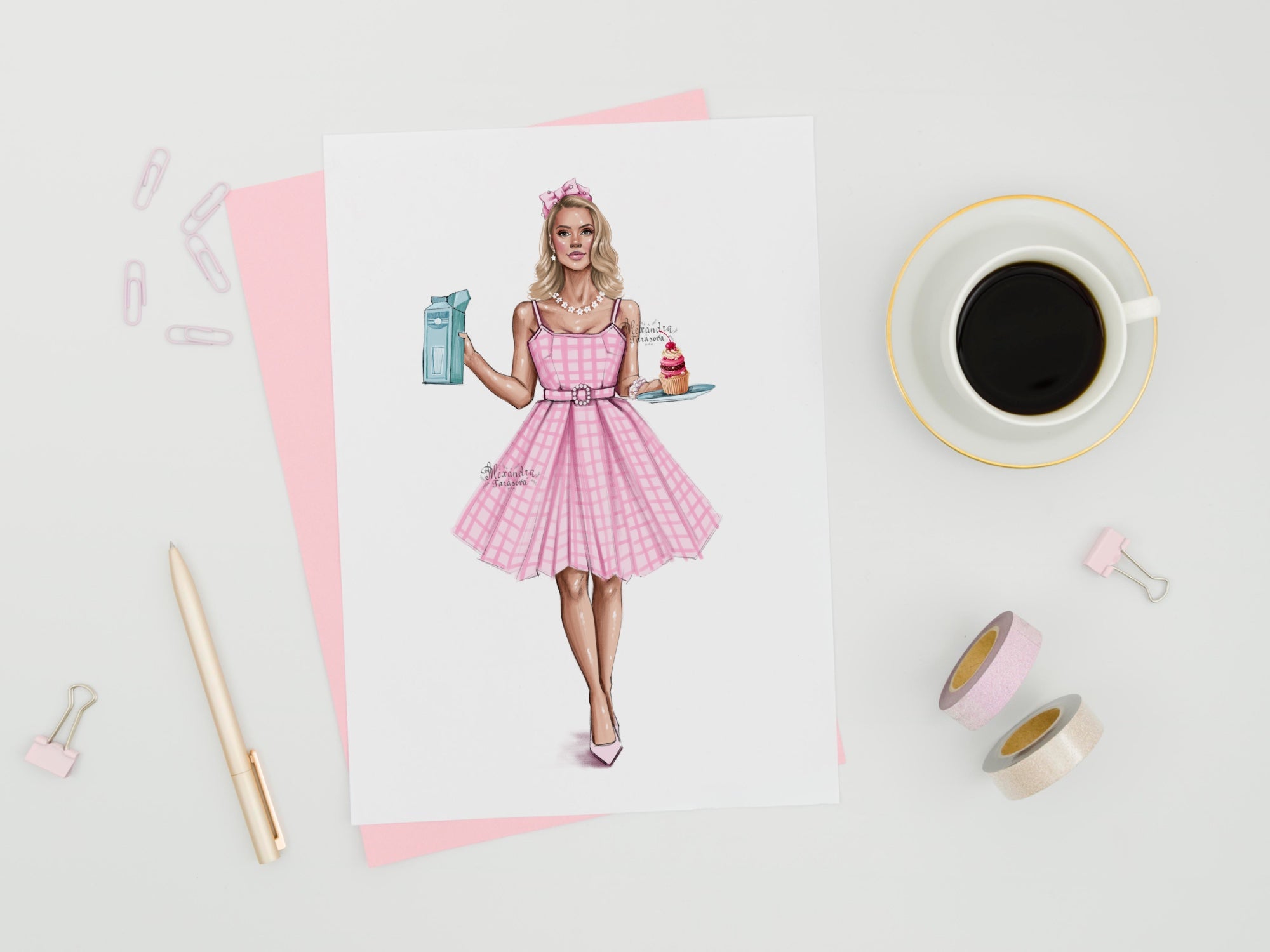 Digital Watercolor Illustration Fashion Girl Black Girl Trendy Pink Movie Doll Stylish Clipart Printable Art Painting Boss Girl