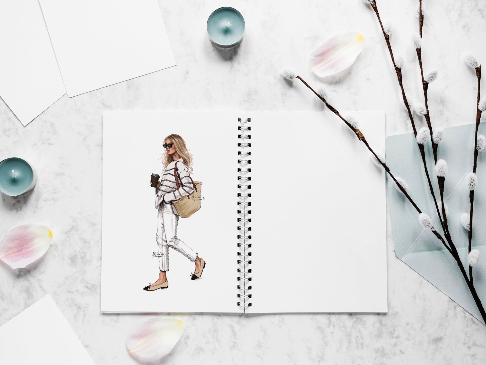 Digital Watercolor Illustration Drawing Sketch Planner Stickers Fashion Girl Paris Style Printable Art Beauty Girl Png Files