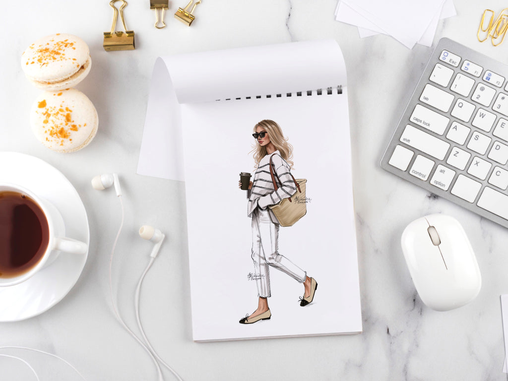 Digital Watercolor Illustration Drawing Sketch Planner Stickers Fashion Girl Paris Style Printable Art Beauty Girl Png Files