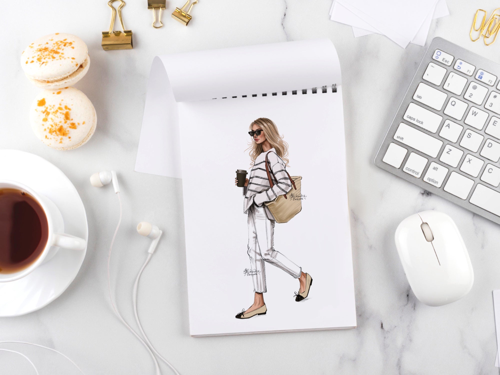 Digital Watercolor Illustration Drawing Sketch Planner Stickers Fashion Girl Paris Style Printable Art Beauty Girl Png Files