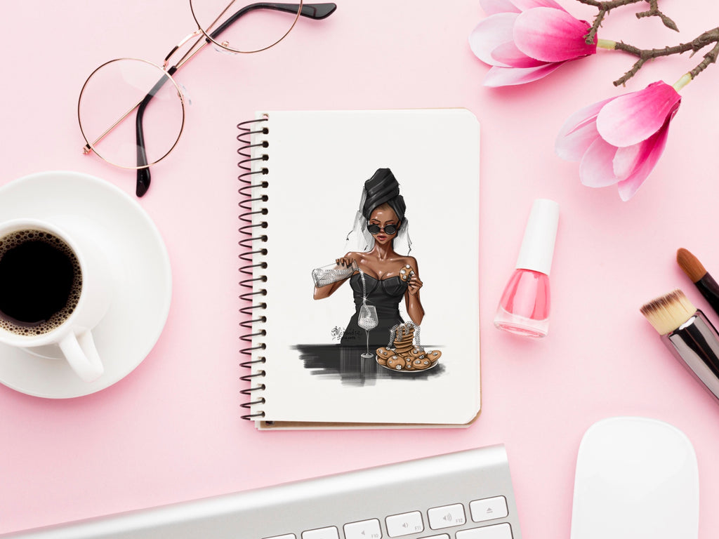 Fashion Illustration Diamond Cookies Glass Chain Black Girl Clipart Printable Art Planner Stickers Milk Chain Png Files