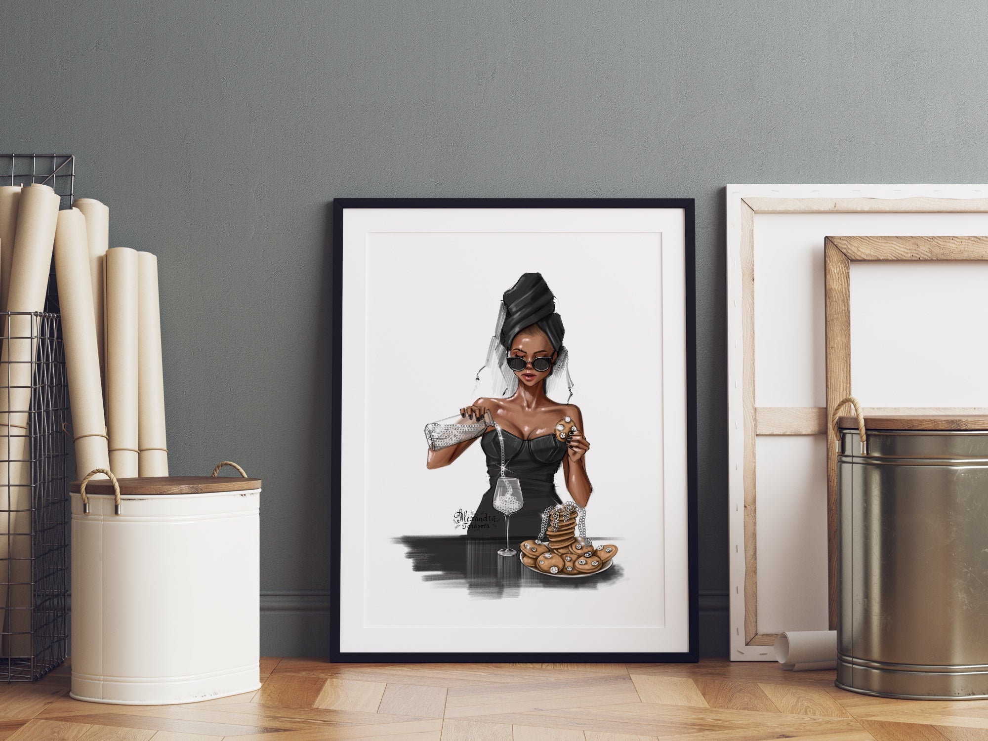 Fashion Illustration Diamond Cookies Glass Chain Black Girl Clipart Printable Art Planner Stickers Milk Chain Png Files