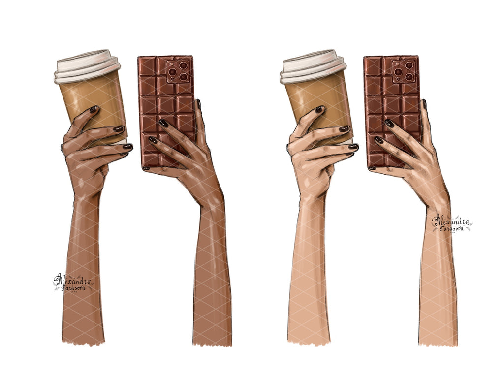 Fashion Illustration Hand Drawn Illustration Phone Chocolate Coffee Cup Planner Stickers Printable Art