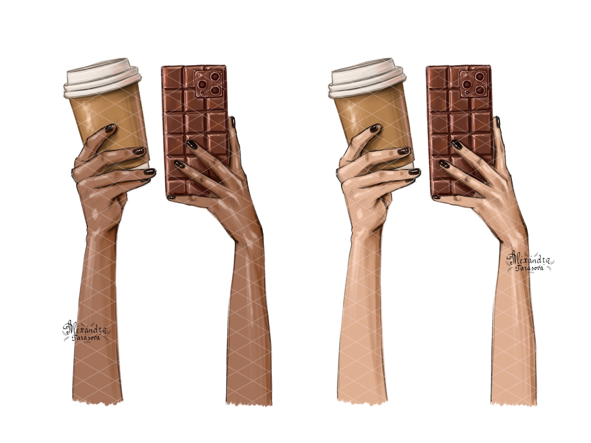 Fashion Illustration Hand Drawn Illustration Phone Chocolate Coffee Cup Planner Stickers Printable Art