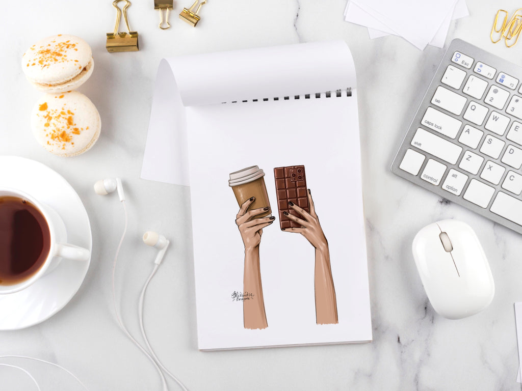 Fashion Illustration Hand Drawn Illustration Phone Chocolate Coffee Cup Planner Stickers Printable Art