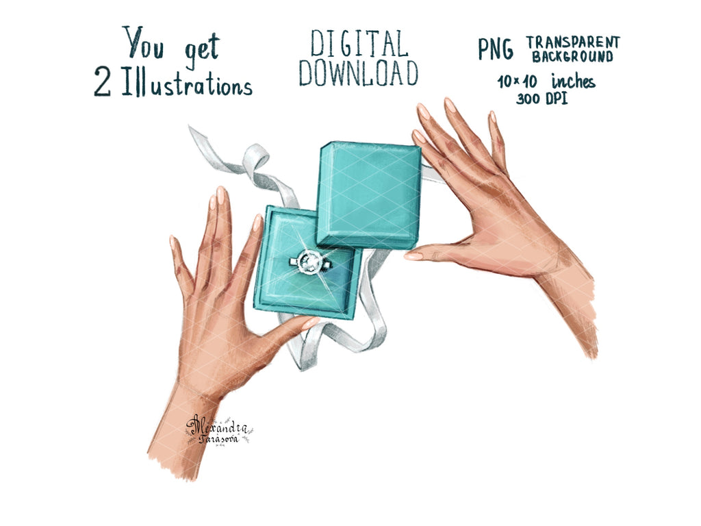 Digital Illustrations Fashion Illustration Beautiful Ring Fashion Diamond Blue Box Planner Stickers Planner Dashboard Printable Art