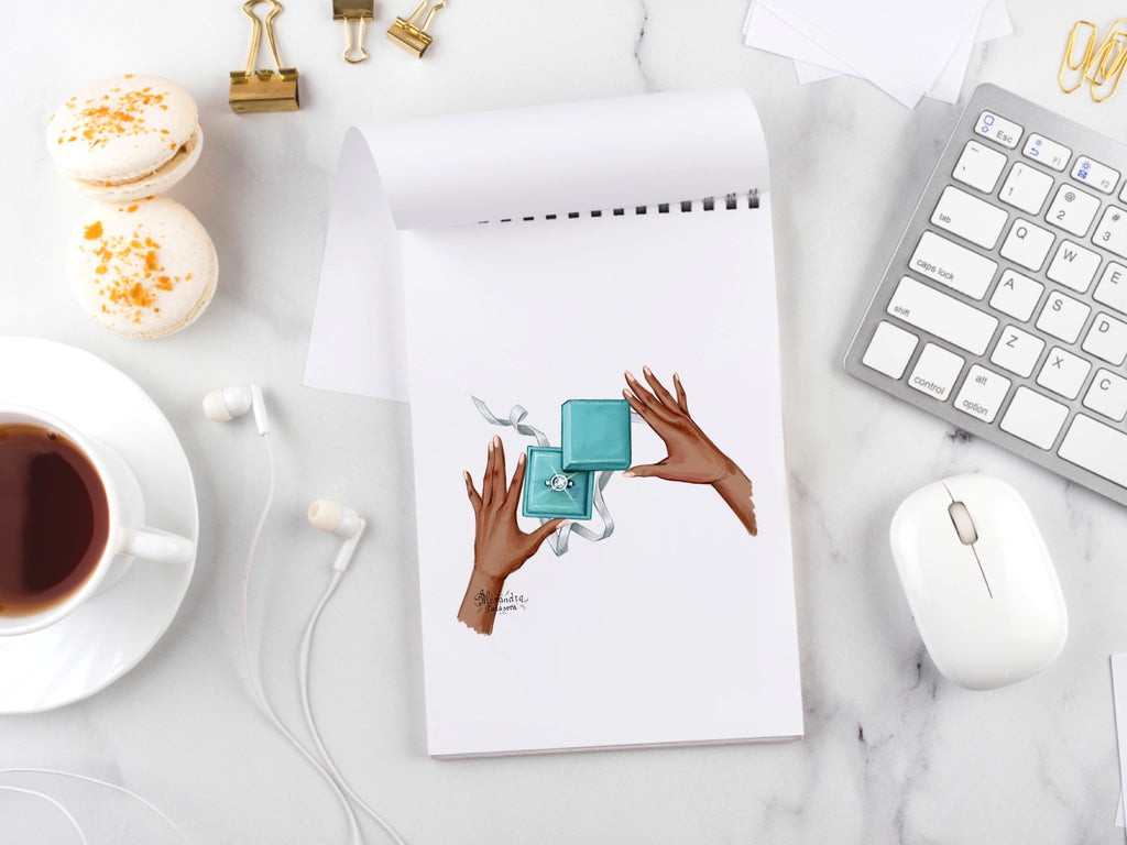 Digital Illustrations Fashion Illustration Beautiful Ring Fashion Diamond Blue Box Planner Stickers Planner Dashboard Printable Art