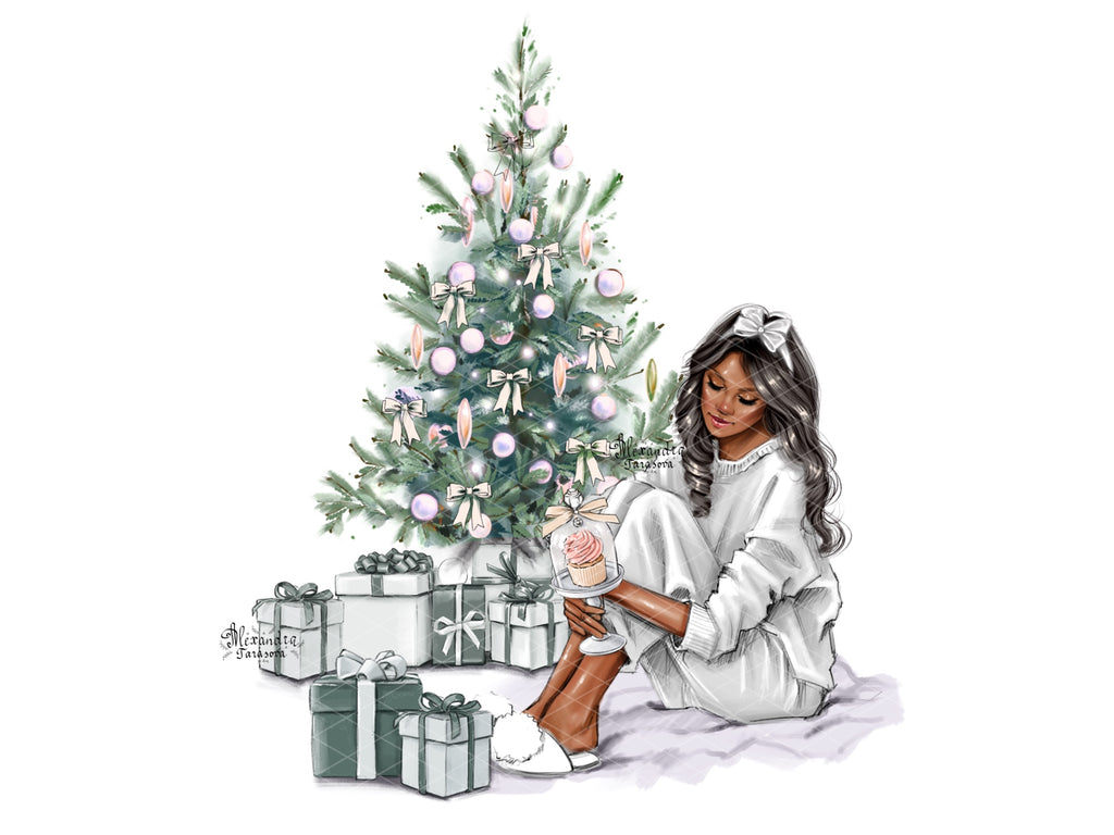 Fashion Illustration Christmas Tree Winter Holiday Christmas Gift Fashion Girl Planner Dashboard Planner Cover Printable Art