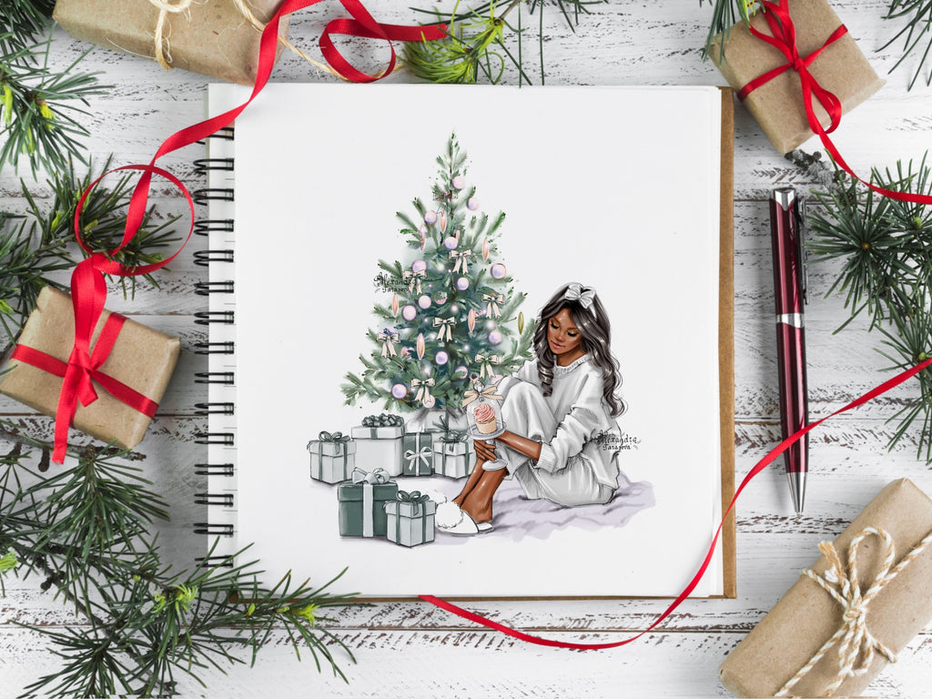 Fashion Illustration Christmas Tree Winter Holiday Christmas Gift Fashion Girl Planner Dashboard Planner Cover Printable Art