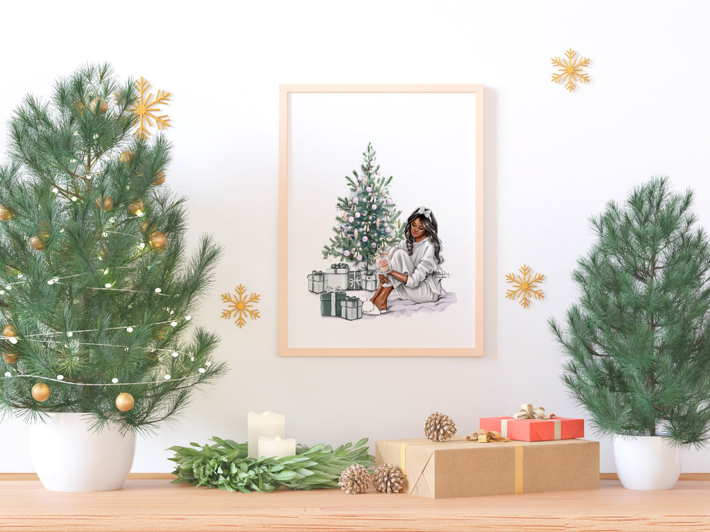 Fashion Illustration Christmas Tree Winter Holiday Christmas Gift Fashion Girl Planner Dashboard Planner Cover Printable Art