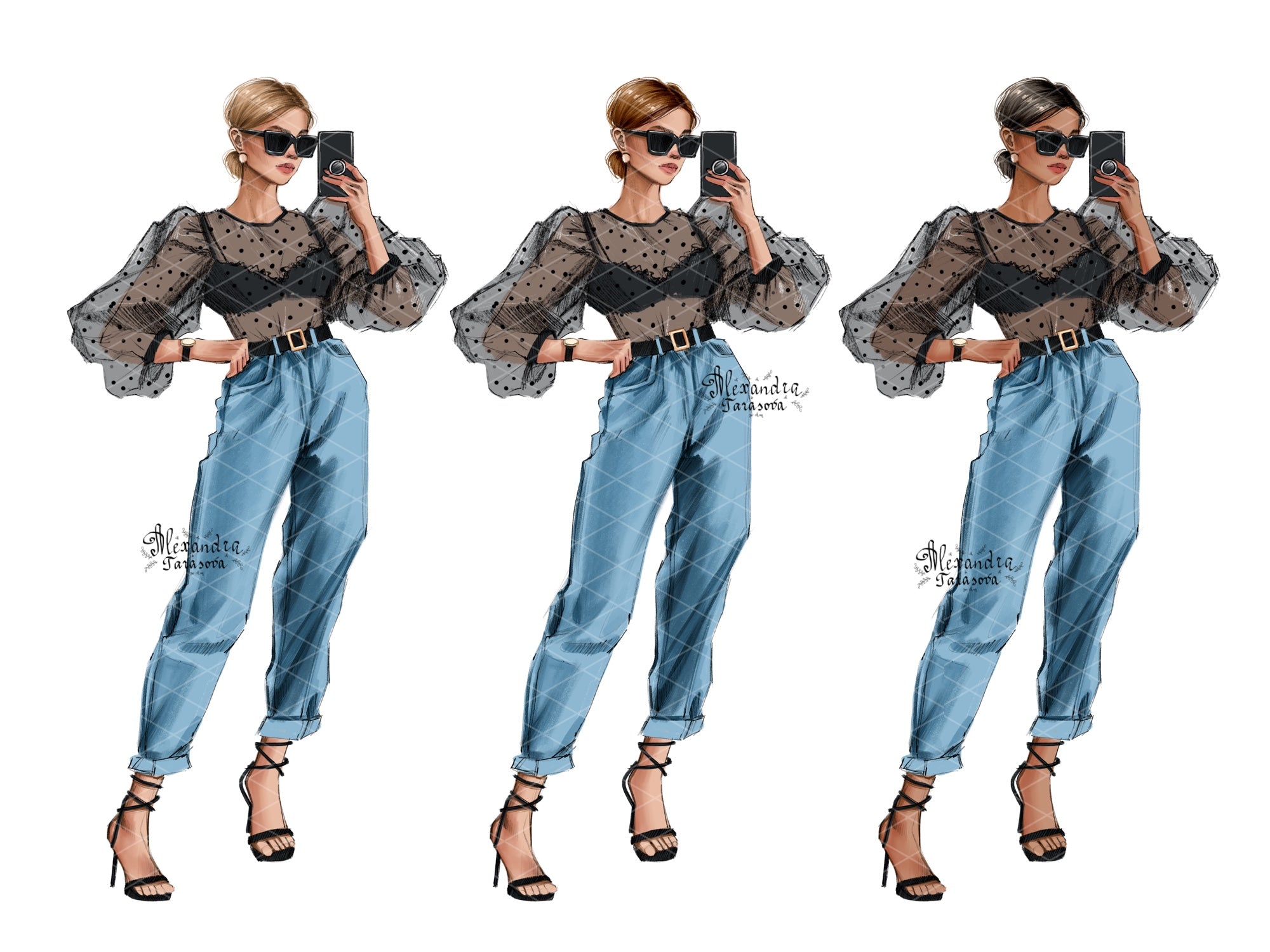 Fashion Illustration Beauty Girl Watercolor Painting Hand Drawn Illustration Printable Art Planner Stickers Instant Download