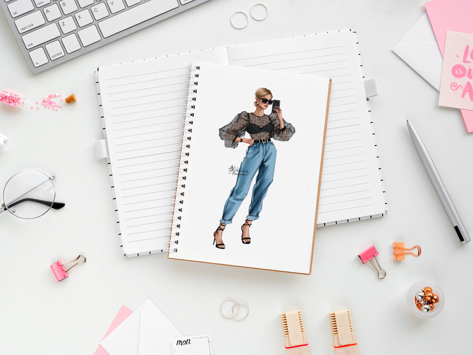 Fashion Illustration Beauty Girl Watercolor Painting Hand Drawn Illustration Printable Art Planner Stickers Instant Download