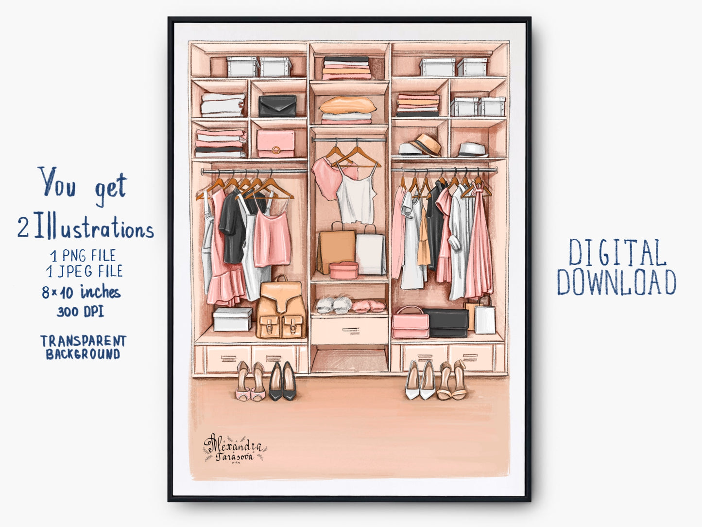 Digital Illustration Fashion Illustration Stylish Wardrobe Hand Drawn Illustration Planner Dashboard Instant Download