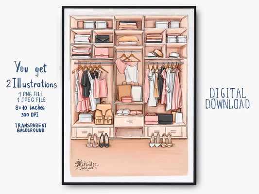 Digital Illustration Fashion Illustration Stylish Wardrobe Hand Drawn Illustration Planner Dashboard Instant Download